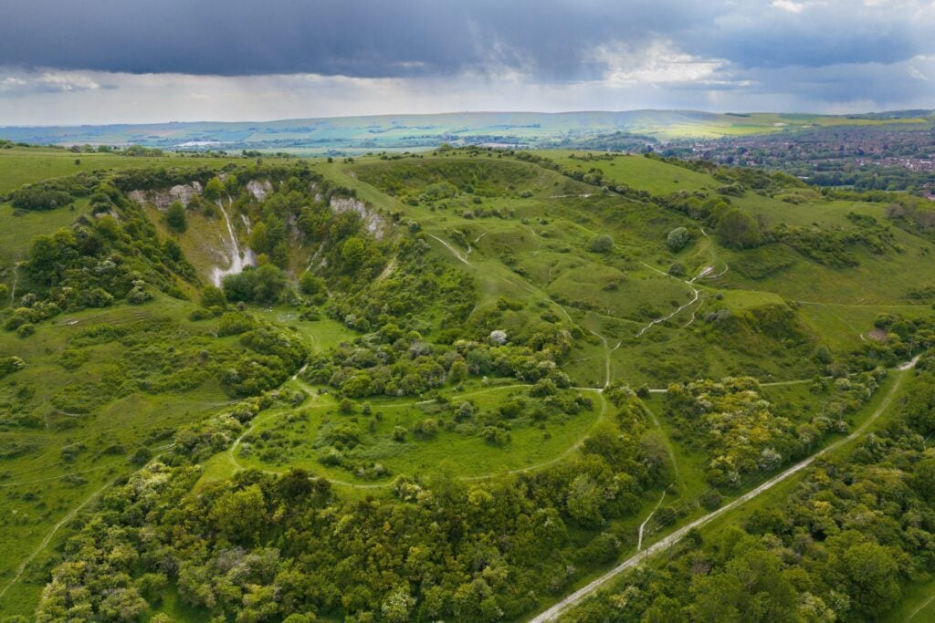 Aerial photo of green hills 