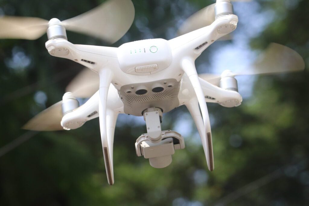 white drone in flight